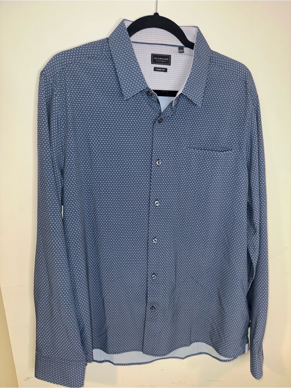 7 Diamonds Men’s L 4-Way Stretch Classic Fit Blue Geometric Shirt